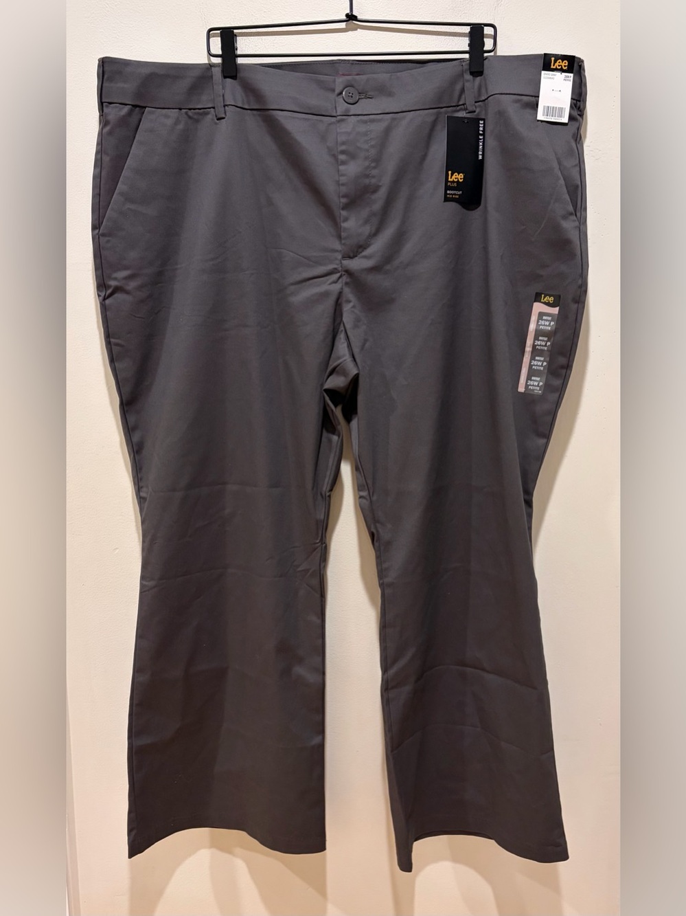 NWT Lee Plus Bootcut Mid Rise Static Gray Wrinkle Free Casual Dress Pants 26W P
